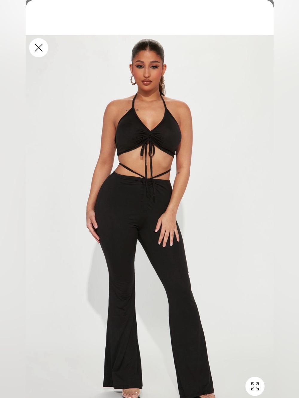 Fashion Nova Black Halter Ruched Tie-Front Jumpsuit